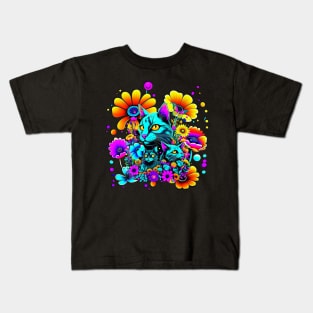 Psychedelic Cats and Flowers Kids T-Shirt